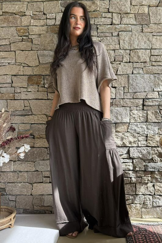 Basso Shirring Sailor Palazzo Pant Bitter Chocolate